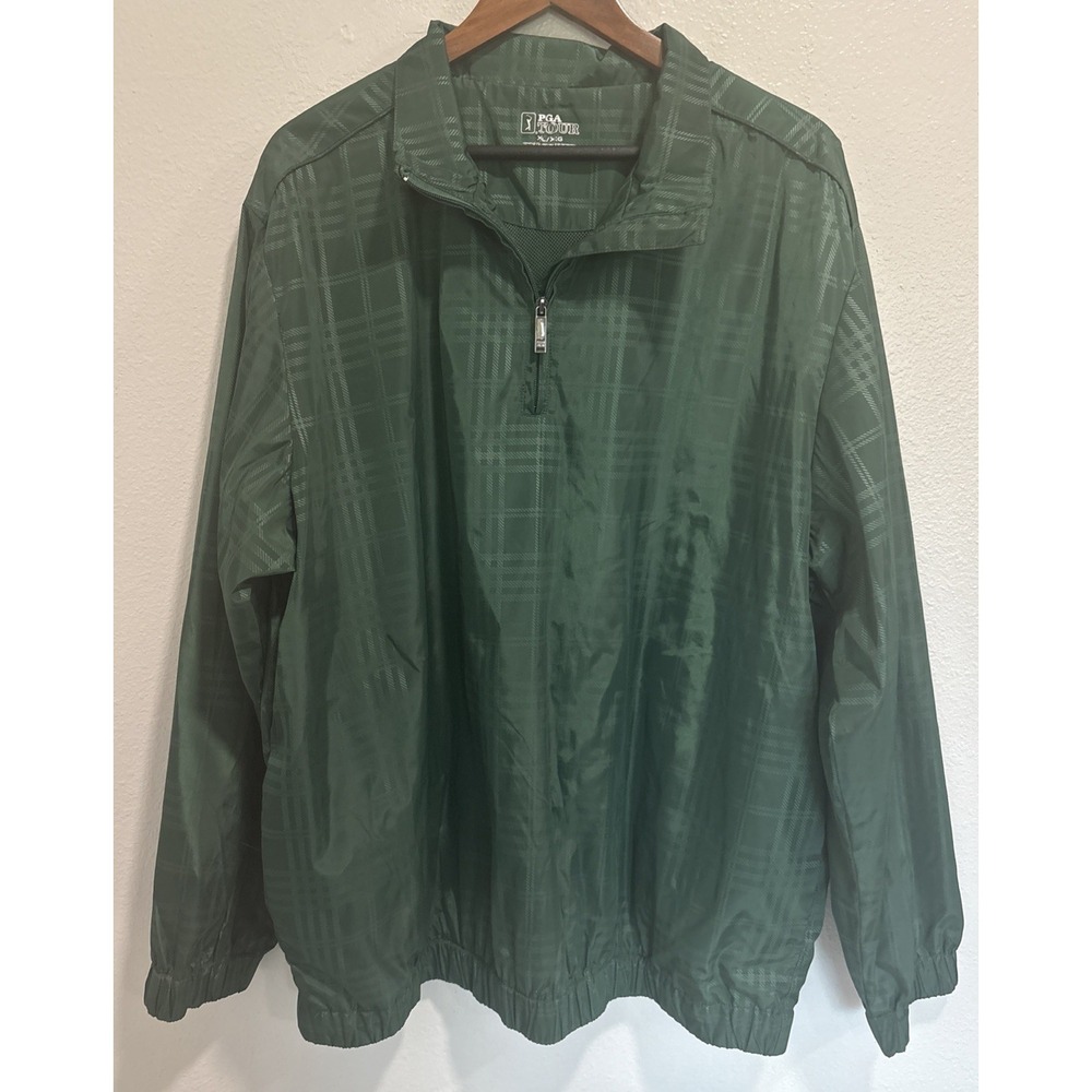PGA Tour 1/4‎ Zip Mens XL Green Rain Wind Jacket Pullover Golf Weather Play